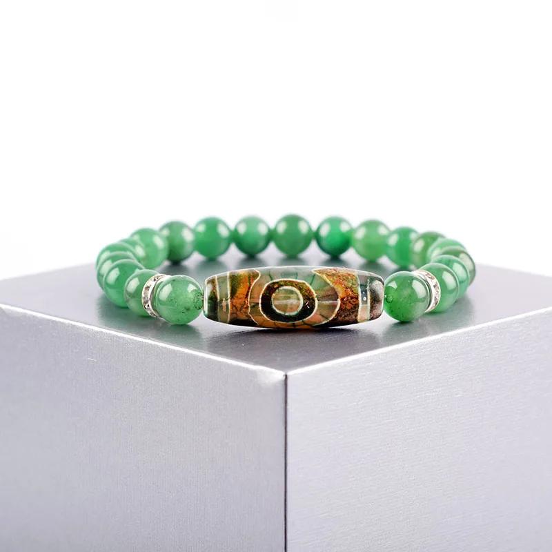 Braccialetto di perline Dzi tibetane: verde naturale, guarigione spirituale e meditazione...