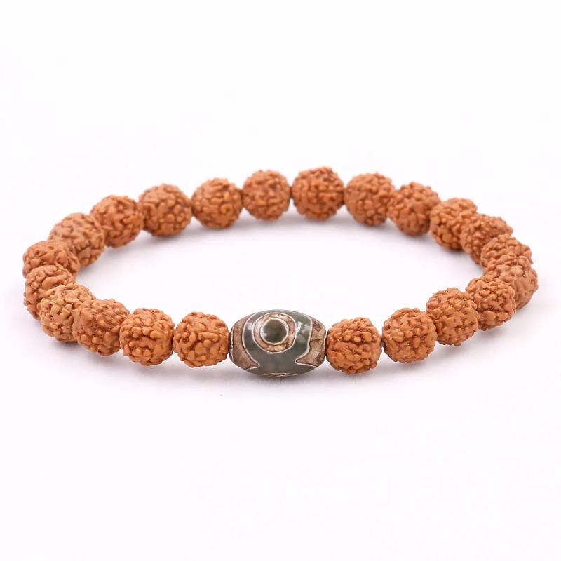 Braccialetto di perline Rudraksha e Dzi: gioielli curativi naturali per la fortuna