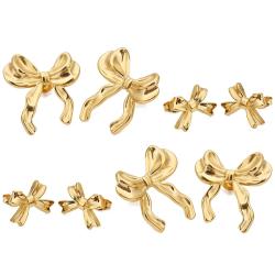Orecchini a bottone con fiocco placcati in oro - Acciaio inossidabile | Set di 6