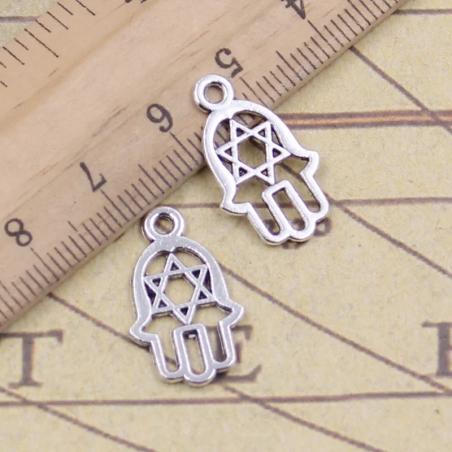 Breloques Hamsa et Étoile de David (50 pièces) - Argent antique pour bijoux M...