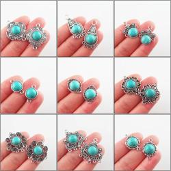 Pendentifs et breloques en argent tibétain en forme de larme et turquoise