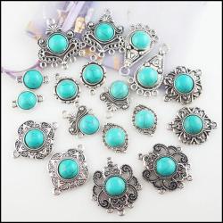Pendentifs et breloques en argent tibétain en forme de larme et turquoise
