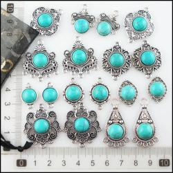 Pendentifs et breloques en argent tibétain en forme de larme et turquoise