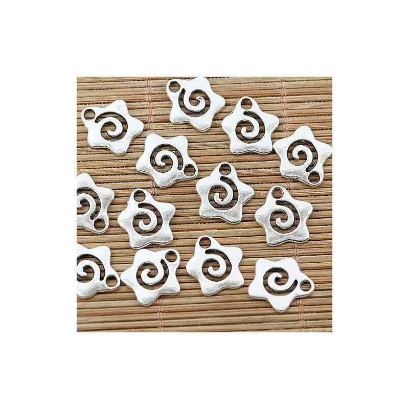 Tibetan Silver Star Swirl Charms - 30 Pack for Jewelry Making