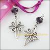 Purple Crystal Cross Charms - 10 Pcs Tibetan Silver Jewelry