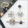 Purple Crystal Cross Charms - 10 Pcs Tibetan Silver Jewelry