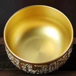 Ciotola per bere in bronzo e rame tibetano - Incisa e di buon auspicio