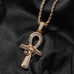 Pendentif Croix d'Horus, œil du dieu égyptien - Bijou hip-hop