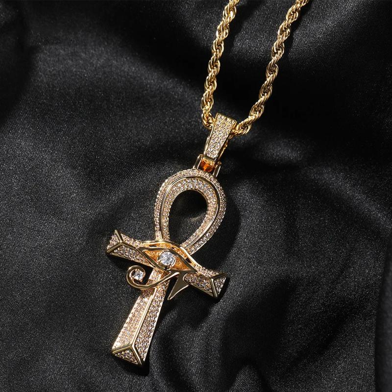 Ciondolo a forma di croce con occhio di Horus, divinità egizia - Gioielli Hip Hop