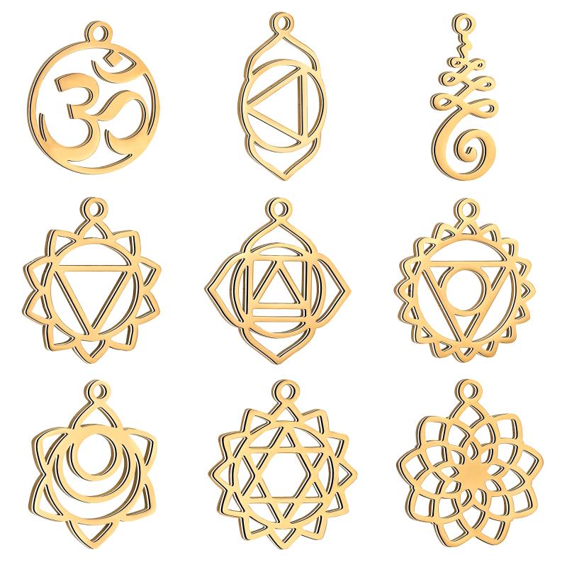 Yoga Charm Set | 5 Pcs Stainless Steel OM Flower Pendants