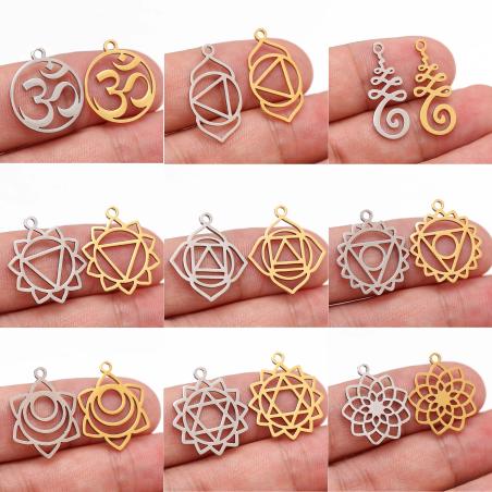 Chakra Charm Connectors - 5 Pcs Stainless Steel for Jewelry Making