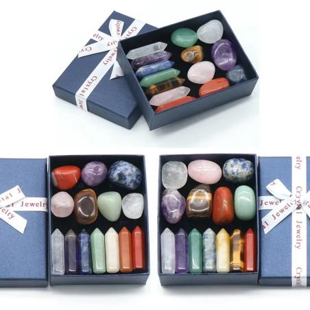 Set mit Chakra-Heilsteinen aus natürlichem Quarz | 14-teilig für Meditation und Dekoration