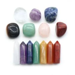 Set mit Chakra-Heilsteinen aus natürlichem Quarz | 14-teilig für Meditation und Dekoration