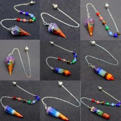 Collier pendule Reiki : Pendentif améthyste orgonique 7 chakras
