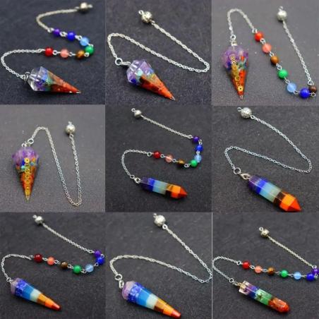 Collier pendule Reiki : Pendentif améthyste orgonique 7 chakras