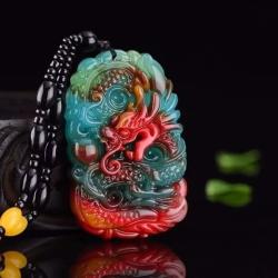 Collier pendentif dragon en jade naturel - Élégant et porte-bonheur