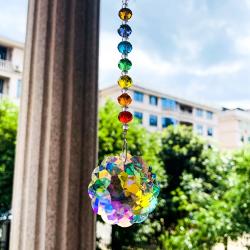 Guirlande de cristaux des chakras arc-en-ciel | Attrape-soleil, prisme et lustre