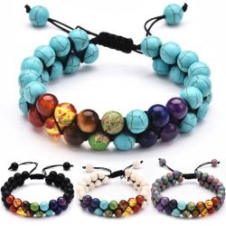 Bracelets de lave faits main pour la guérison des chakras - Double couche | Perles énergétiques