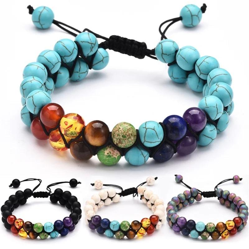 Bracelets de lave faits main pour la guérison des chakras - Double couche | Perles énergétiques
