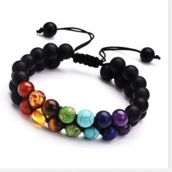 Bracelets de lave faits main pour la guérison des chakras - Double couche | Perles énergétiques