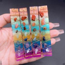 Baguette de cristal de sélénite et plaque arc-en-ciel pour la méditation et la guérison