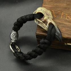 Wikinger-Armband mit Rabenskelett | Anhänger mit nordischer Rune und Valknut