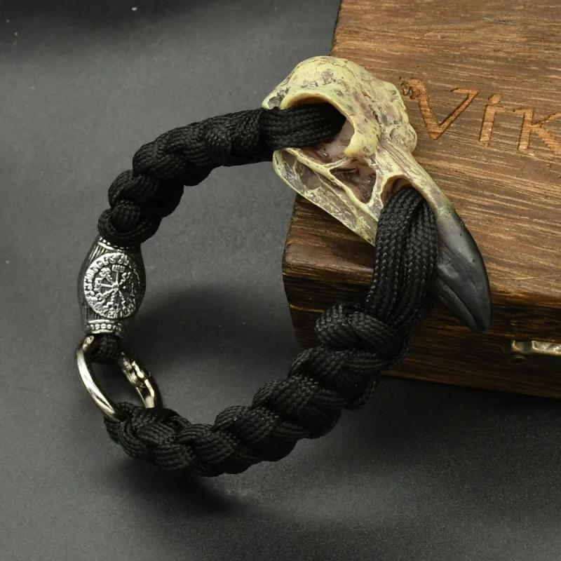 Viking Raven Skeleton Bracelet | Norse Rune & Valknut Pendant