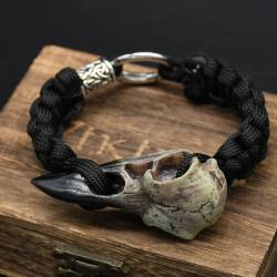 Viking Raven Skeleton Bracelet | Norse Rune & Valknut Pendant