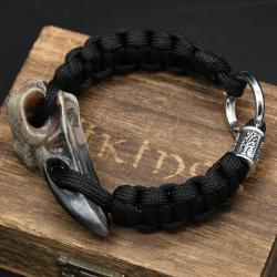 Viking Raven Skeleton Bracelet | Norse Rune & Valknut Pendant