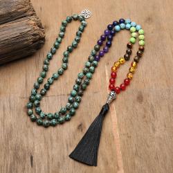 Collier Mala en turquoise africaine | Méditation et yoga des 7 chakras