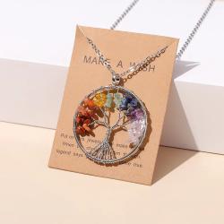 Halskette aus Amethyst und Quarz | Reiki-Anhänger für die 7 Chakras | Geschenk