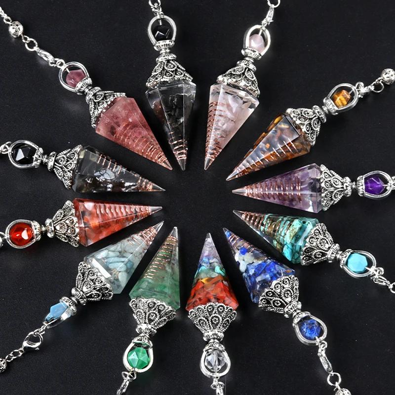 Regenbogen-Chakra-Pendelkette – Naturstein & Reiki-Perlen