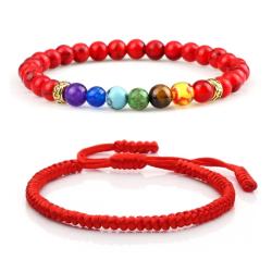 Bracelet de guérison des chakras : cordon rouge ajustable et pierres