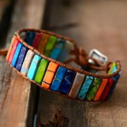 Bracciale bohémien con 7 chakra | Braccialetto curativo in pietra dell'imperatore
