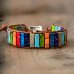 Bracciale bohémien con 7 chakra | Braccialetto curativo in pietra dell'imperatore