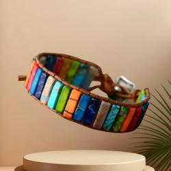 Bracciale bohémien con 7 chakra | Braccialetto curativo in pietra dell'imperatore