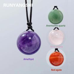 Collier pendentif boule de cristal : Pierre naturelle, quartz et œil de tigre