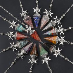 Pendentif pendule hexagonal en pierre - Bijou de soin Reiki des chakras