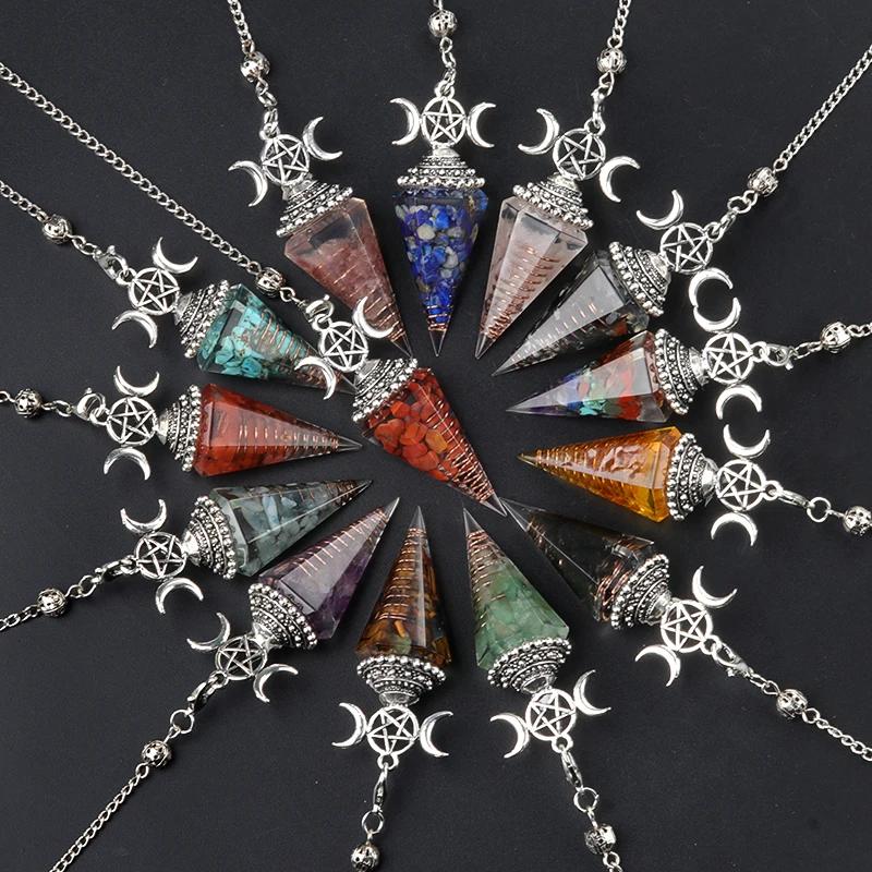 Pendentif pendule hexagonal en pierre - Bijou de soin Reiki des chakras