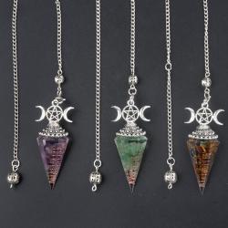 Pendentif pendule hexagonal en pierre - Bijou de soin Reiki des chakras