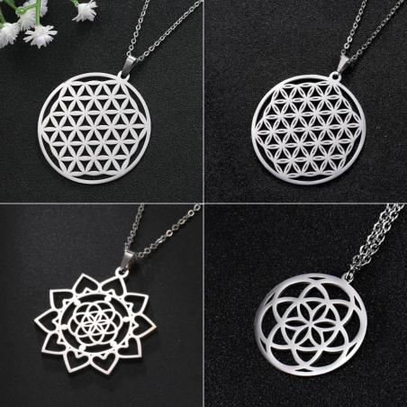 Collier pendentif Fleur de Vie - Mandarine en acier inoxydable