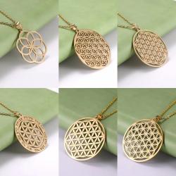 Collier pendentif Fleur de Vie - Mandarine en acier inoxydable
