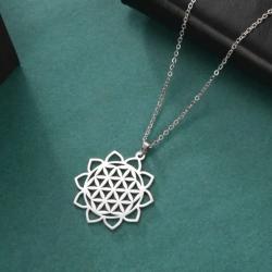 Collier pendentif Fleur de Vie - Mandarine en acier inoxydable