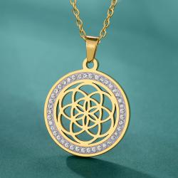 Collier pendentif Fleur de Vie - Mandarine en acier inoxydable