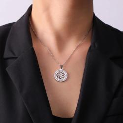 Collier pendentif Fleur de Vie - Mandarine en acier inoxydable