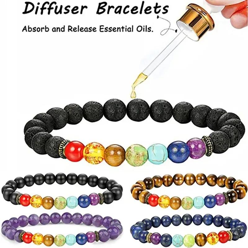 Bracelet de guérison des 7 chakras avec diffusion d'huiles essentielles