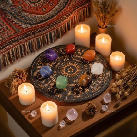 Ensemble de cristaux des 7 chakras et planche divinatoire - Guérison spirituelle et méditation...