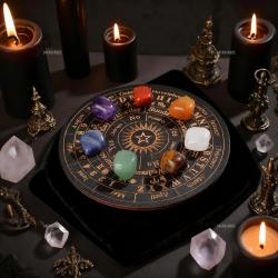 Ensemble de cristaux des 7 chakras et planche divinatoire - Guérison spirituelle et méditation...