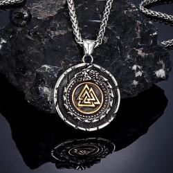 Collier Dragon Viking : Pendentif runes nordiques et triangle pour homme