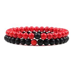 Set di braccialetti con perline di Buddha tibetano rosso fortunato - 7 chakra